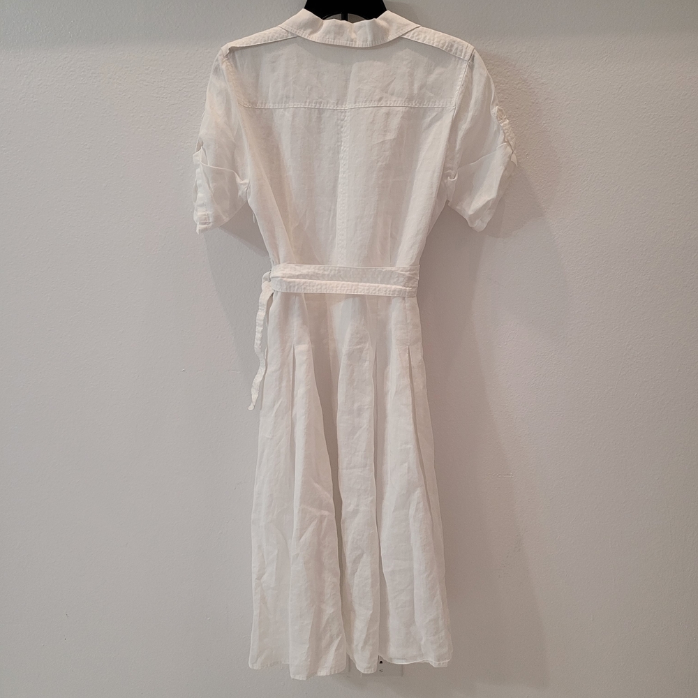 Lino Usa Chic White Midi Shirt Dress 100% Lino Size S - Picture 6 of 12